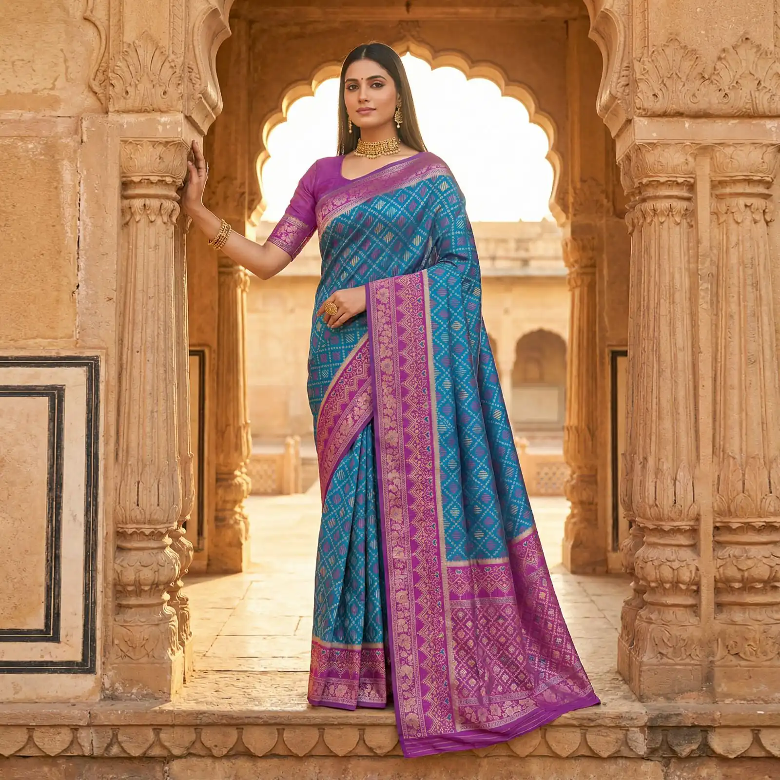 Blue Pochampalli Lace Zari Work Saree