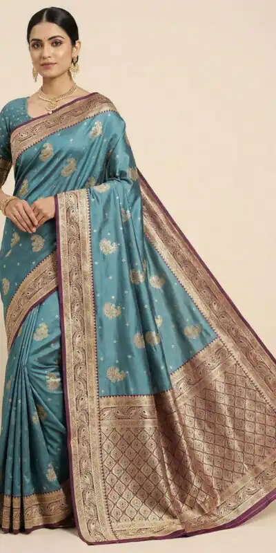 MB 13 Blue Color Smooth Satin Gold Butta Zari Work Saree. Online Special Price ₹2149. Delivery 4-6 Working Days. Shop now. | Sarees, Bollywood Sarees, Creative Sarees, Designer Sarees, Embroidered Sarees, Ethnic Saree, Modern Digital sarees, Party Wear Sarees