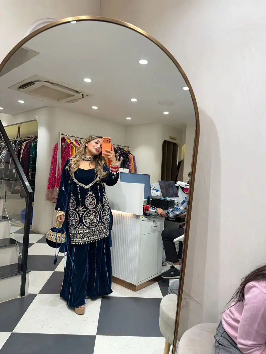 LG 2038 Blue Velvet Salwar Suit with Embroidery Work & Mirror Work. Grab it for ₹2099. Delivery 4-6 Working Days. Shop now. | Jump Suits, Salwar suit, Casual Suits, Creative suits, Designer Suits, Palazzo Suits, Party Wear Suits, Patiala Suits, Straight Suits