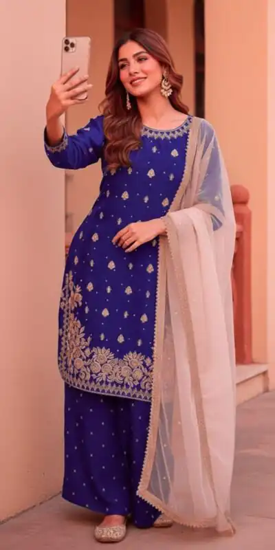 KF 1717 Blue Zimmy Silk Salwar Suit with Lace Work & Embroidery Work. Affordable Price ₹2149. Delivery 4-6 Working Days. Shop now. | Jump Suits, Salwar suit, Casual Suits, Creative suits, Designer Suits, Palazzo Suits, Party Wear Suits, Patiala Suits, Straight Suits