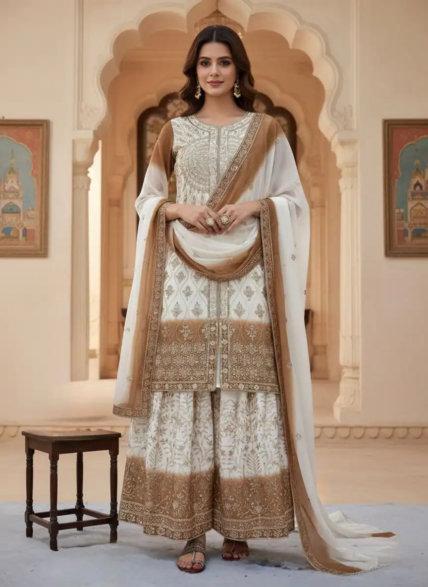 AD 224 Brown Color Dual Tone Star Georgette Salwar Suit with Embroidery Work. Affordable Price ₹2399. Delivery 4-6 Working Days. Shop now. | Jump Suits, Salwar suit, Casual Suits, Creative suits, Designer Suits, Palazzo Suits, Party Wear Suits, Patiala Suits, Straight Suits