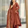 Brown Fandy Silk Embroidery Work Gown