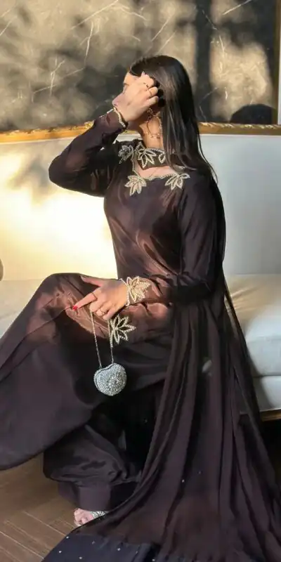 NF 1270 Brown Natural Crep Salwar Suit Brown with Embroidery Work. Exclusive Offer ₹1899. Delivery 4-6 Working Days. Shop now. | Jump Suits, Salwar suit, Casual Suits, Creative suits, Designer Suits, Palazzo Suits, Party Wear Suits, Patiala Suits, Straight Suits