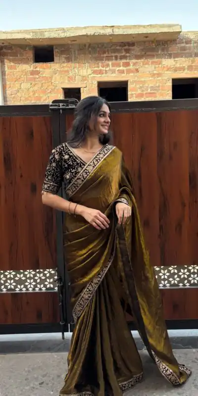 NC 5438 Brown Color Space Silk Saree with Embroidery Work & Zari Work. Best Price ₹2449. Delivery 4-6 Working Days. Shop now. | Sarees, Bollywood Sarees, Creative Sarees, Designer Sarees, Embroidered Sarees, Ethnic Saree, Modern Digital sarees, Party Wear Sarees