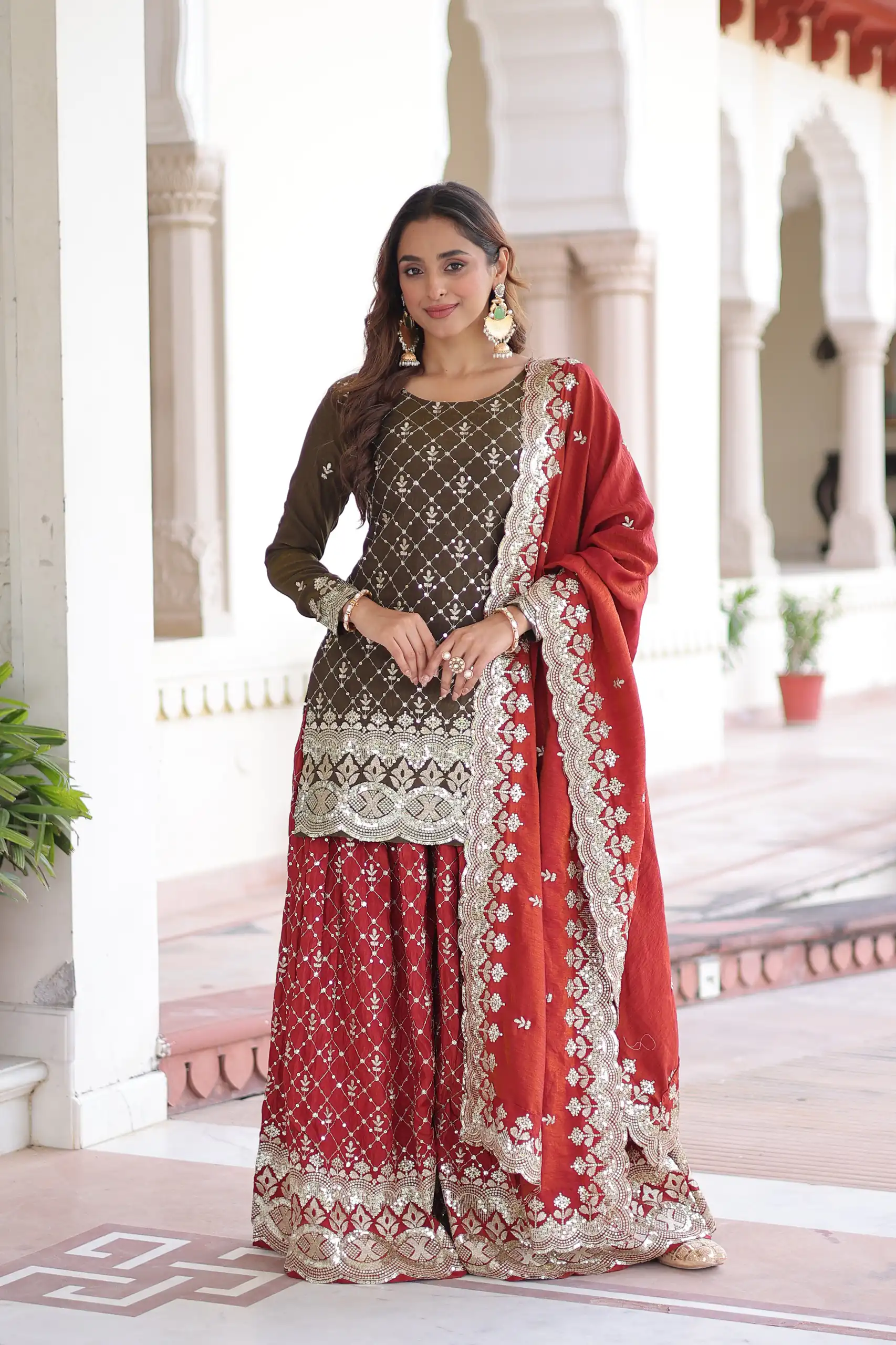 KA 1226 Brown Vichitra Silk Salwar Suit with Zari Work & Embroidery Work. Introductory Price ₹2649. Delivery 4-6 Working Days. Shop now. | Jump Suits, Salwar suit, Casual Suits, Creative suits, Designer Suits, Palazzo Suits, Party Wear Suits, Patiala Suits, Straight Suits