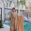 KA 1233 Chiku Super Silk Salwar SuitPerfect for Wedding, Party, Sangeet, Family Gatherings, Reception – . Festive Deal ₹2649. Delivery 4-6 Working Da | Jump Suits, Salwar suit, Casual Suits, Creative suits, Designer Suits, Palazzo Suits, Party Wear Suits, Patiala Suits, Straight Suits