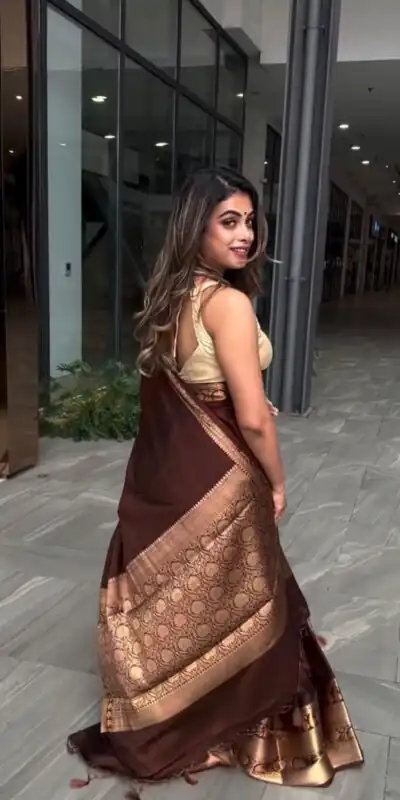 KP 6051 Brown Soft Lichi Silk Saree Perfect for Wedding, Party, Reception, Diwali, Ethnic Day – . Affordable Price ₹1349. Delivery 4-6 Working Days. | Sarees, Bollywood Sarees, Creative Sarees, Designer Sarees, Embroidered Sarees, Ethnic Saree, Modern Digital sarees, Party Wear Sarees