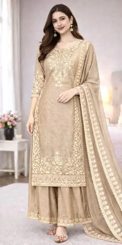 SSR 535 Chiku Color in Organza Silk Embroidery Work Salwar Suit . Available at ₹2399 only. Delivery 4-6 Working Days. Shop now. | Jump Suits, Salwar suit, Casual Suits, Creative suits, Designer Suits, Palazzo Suits, Party Wear Suits, Patiala Suits, Straight Suits