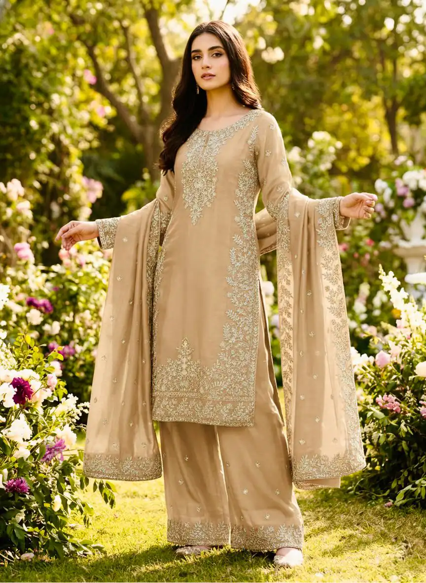 SRK 5316 Cream Organza Silk Salwar Suit Perfect for Wedding, Party, Makar Sankranti, Eid, Durga Puja – . Affordable Price ₹2149. Delivery 4-6 Workin | Jump Suits, Salwar suit, Casual Suits, Creative suits, Designer Suits, Palazzo Suits, Party Wear Suits, Patiala Suits, Straight Suits