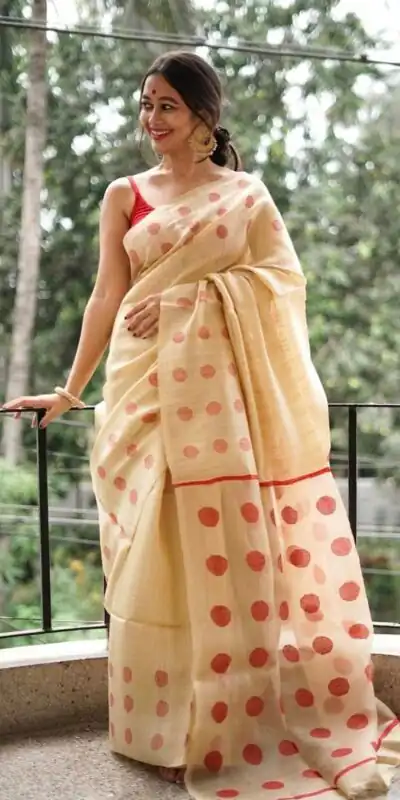 Cream Soft Lilan Weaving Work Saree