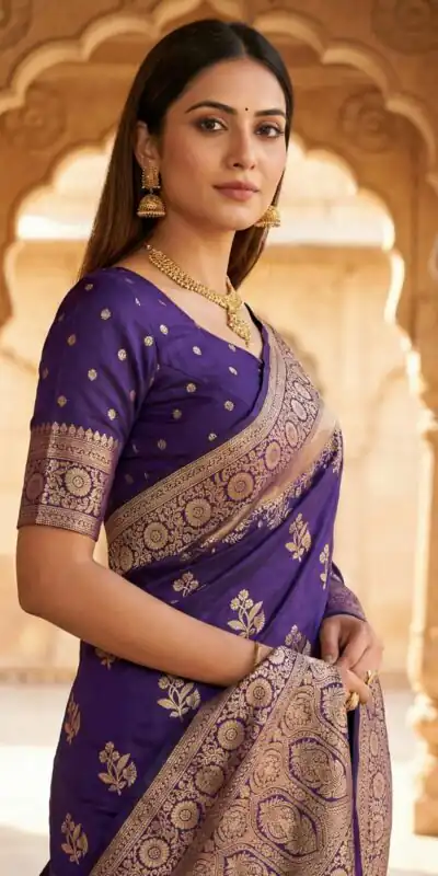 Dark Blue Banarasi Zari Lace Work Saree