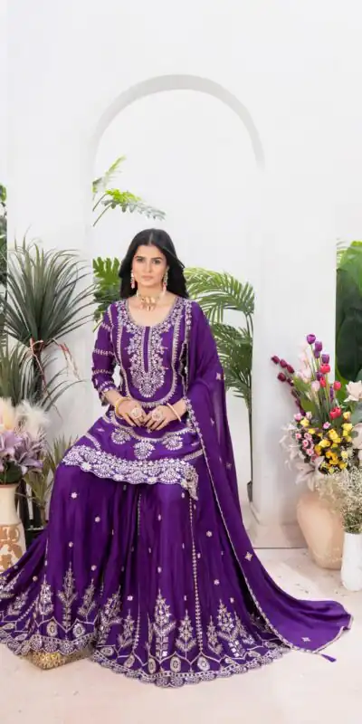 ND 5033 Dark Purple Chinon Silk Salwar Suit with Embroidery Work & Lace Work. Affordable Price ₹2149. Delivery 4-6 Working Days. Shop now. | Jump Suits, Salwar suit, Casual Suits, Creative suits, Designer Suits, Palazzo Suits, Party Wear Suits, Patiala Suits, Straight Suits