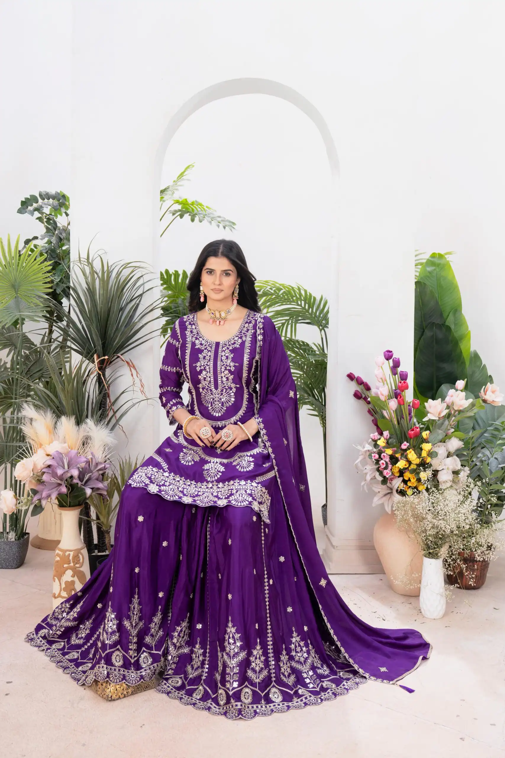ND 5033 Dark Purple Chinon Silk Salwar Suit with Embroidery Work & Lace Work. Affordable Price ₹2149. Delivery 4-6 Working Days. Shop now. | Jump Suits, Salwar suit, Casual Suits, Creative suits, Designer Suits, Palazzo Suits, Party Wear Suits, Patiala Suits, Straight Suits