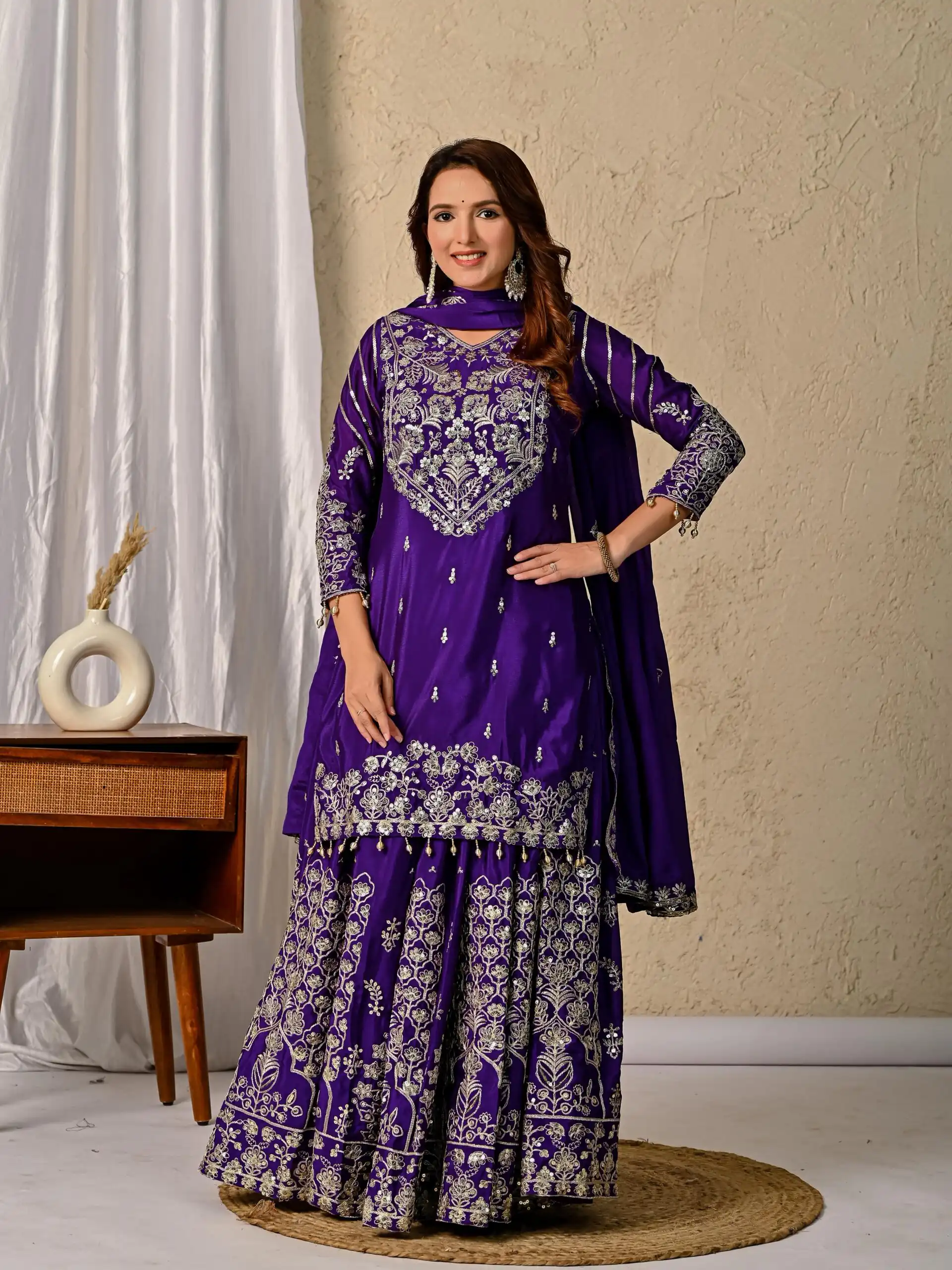NF 1245 Dark Purple Chinon Silk Lehenga Choli with Embroidery Work & Zari Work. Now at just ₹2449. Delivery 4-6 Working Days. Shop now. | Lehenga, Bollywood Lehenga, Creative Lehenga, Designer Lehenga, Embroidered Lehenga, Party Wear Lehenga