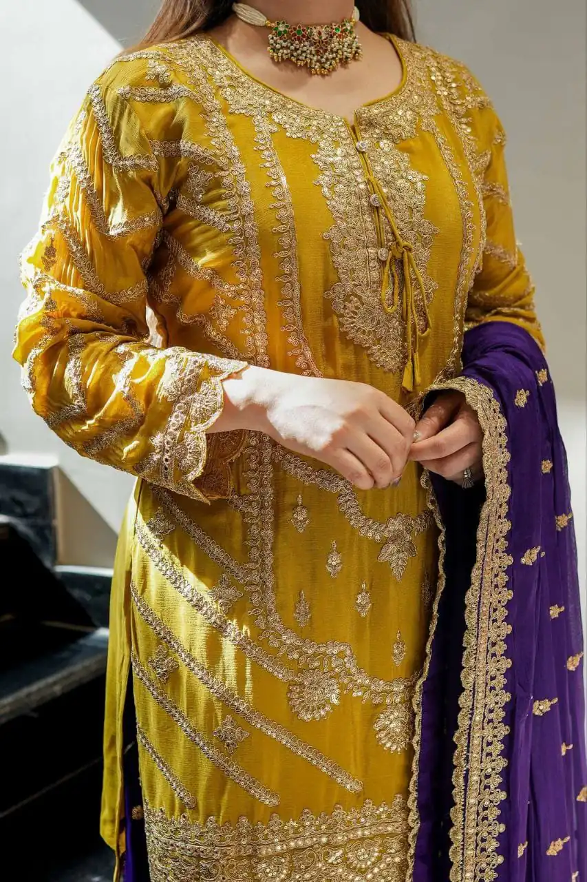 ZS 7001 Yellow Chinon Silk Salwar Suit with Embroidery Work & Lace Work. Affordable Price ₹2499. Delivery 4-6 Working Days. Shop now. | Jump Suits, Salwar suit, Casual Suits, Creative suits, Designer Suits, Palazzo Suits, Party Wear Suits, Patiala Suits, Straight Suits