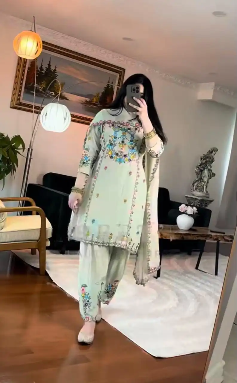 MD 3052 Pista Color Chinon Silk Salwar Suit with Embroidery Work. Online Get it for ₹2099. Delivery 4-6 Working Days. Shop now. | Jump Suits, Salwar suit, Casual Suits, Creative suits, Designer Suits, Palazzo Suits, Party Wear Suits, Patiala Suits, Straight Suits