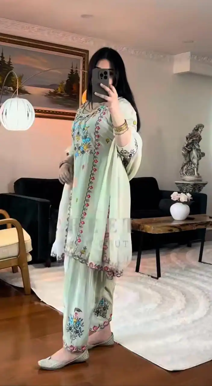 MD 3052 Pista Color Chinon Silk Salwar Suit with Embroidery Work. Online Get it for ₹2099. Delivery 4-6 Working Days. Shop now. | Jump Suits, Salwar suit, Casual Suits, Creative suits, Designer Suits, Palazzo Suits, Party Wear Suits, Patiala Suits, Straight Suits