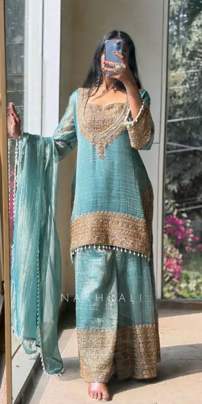 SR 1705 Firozi Fendy Silk Salwar Suit Perfect for Wedding, Party, Cultural Events, Sangeet, Housewarming – . Grab it for ₹2449. Delivery 4-6 Working Da | Jump Suits, Salwar suit, Casual Suits, Creative suits, Designer Suits, Palazzo Suits, Party Wear Suits, Patiala Suits, Straight Suits