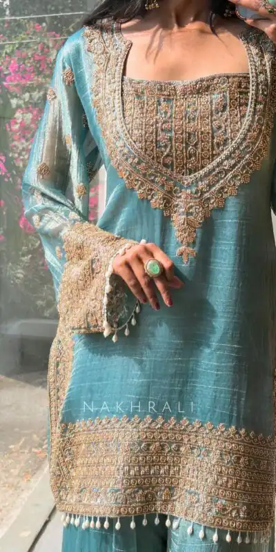 SR 1705 Firozi Fendy Silk Salwar Suit Perfect for Wedding, Party, Cultural Events, Sangeet, Housewarming – . Grab it for ₹2449. Delivery 4-6 Working Da | Jump Suits, Salwar suit, Casual Suits, Creative suits, Designer Suits, Palazzo Suits, Party Wear Suits, Patiala Suits, Straight Suits