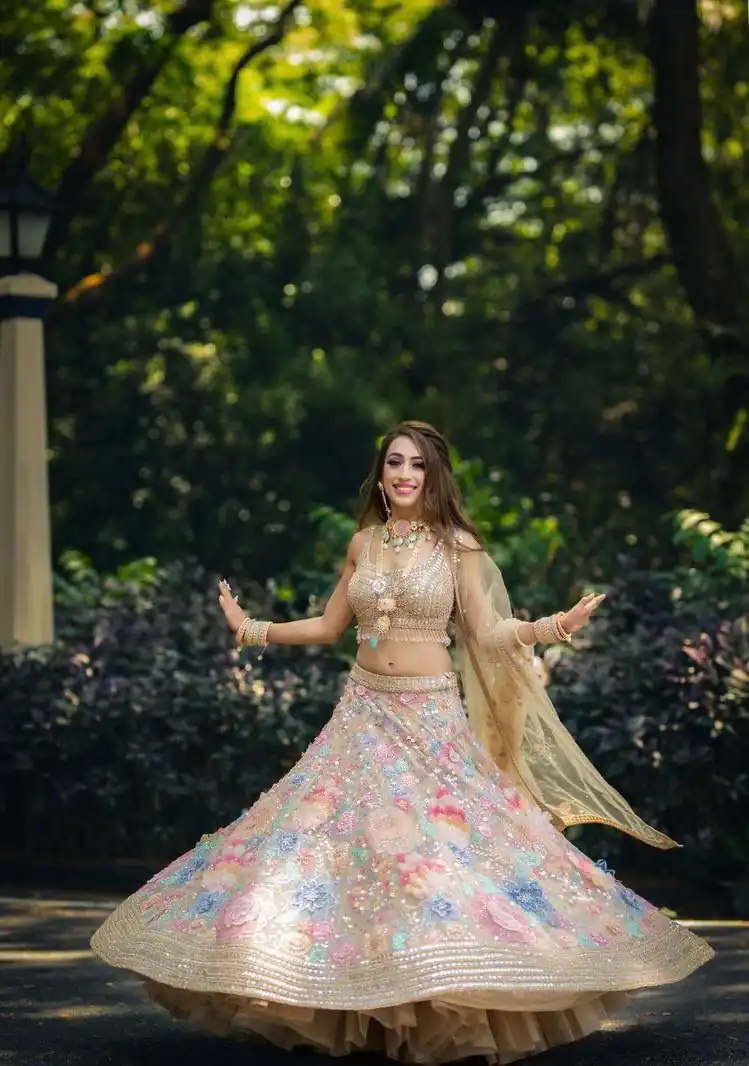 KF 1432 Cream | Color Georgette Lehenga Choli with Embroidery Work. Available at ₹3099 only. Delivery 4-6 Working Days. Shop now. | Lehenga, Bollywood Lehenga, Creative Lehenga, Designer Lehenga, Embroidered Lehenga, Party Wear Lehenga