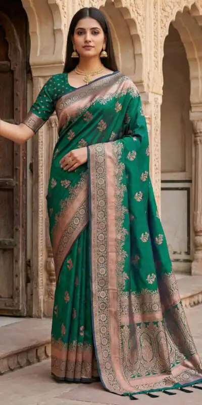 Green Banarasi Zari Lace Work Saree