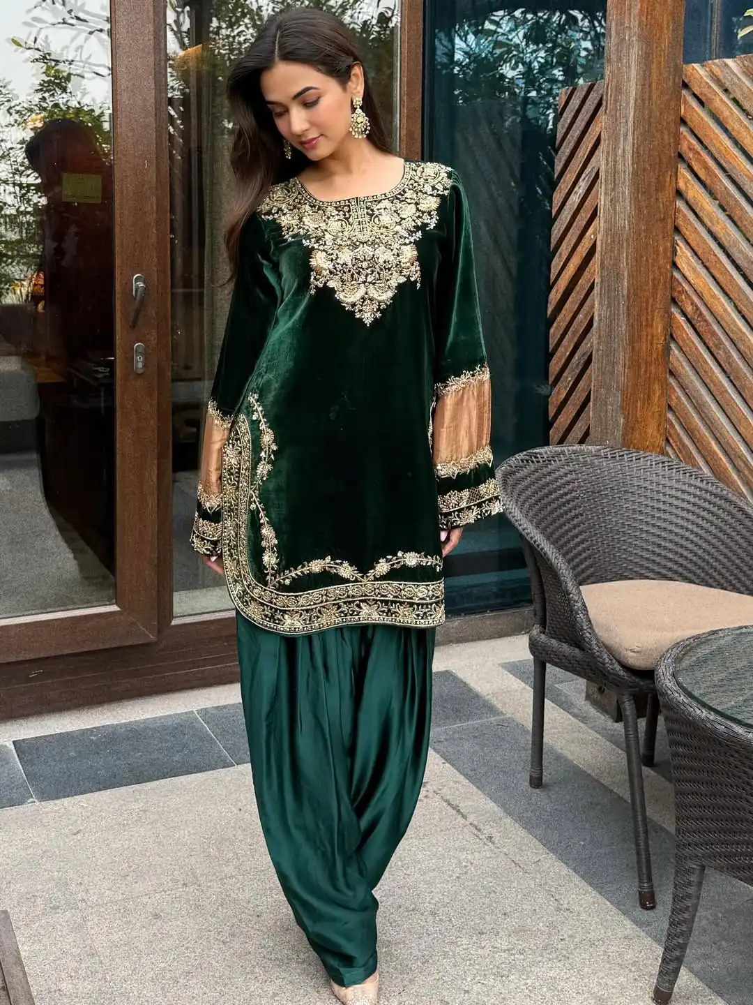 Green Velvet Mirror Sequence Work Salwar Suit