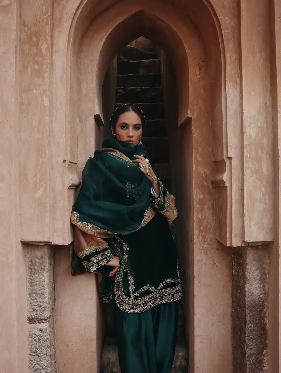 Green Velvet Mirror Sequence Work Salwar Suit - Image 5