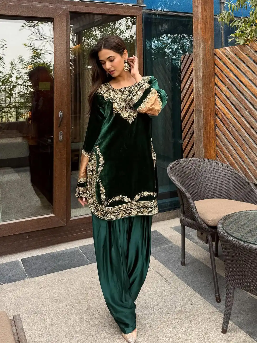 Green Velvet Mirror Sequence Work Salwar Suit - Image 3