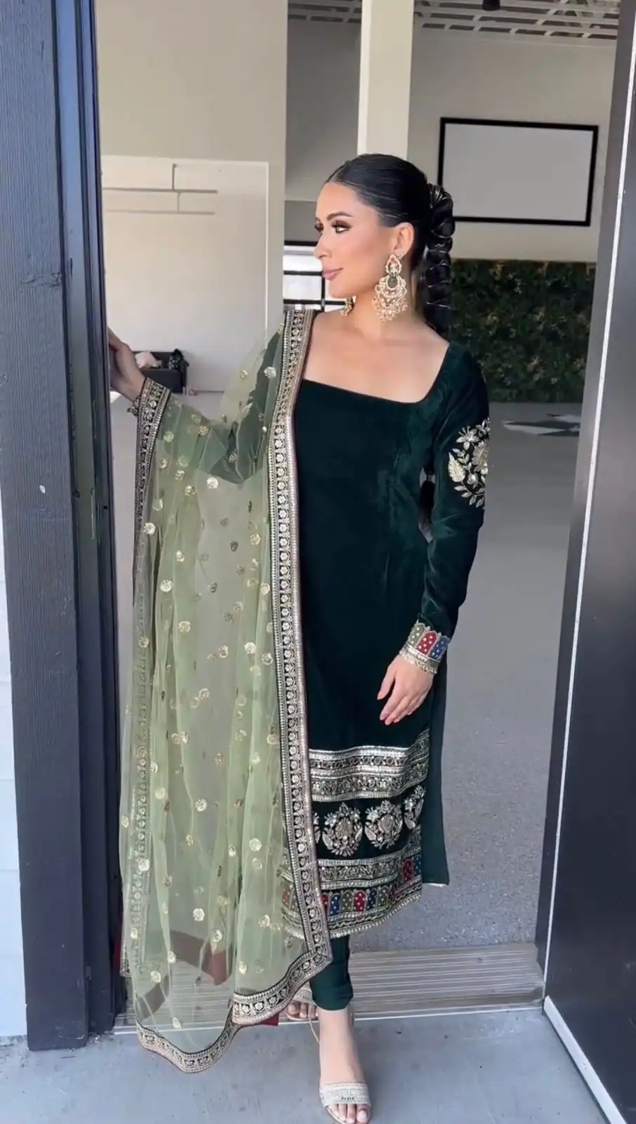 MF 487 Green Color Viscous Velvet Salwar Suit with Embroidery Work. Grab it for ₹2149. Delivery 4-6 Working Days. Shop now. | Jump Suits, Salwar suit, Casual Suits, Creative suits, Designer Suits, Palazzo Suits, Party Wear Suits, Patiala Suits, Straight Suits