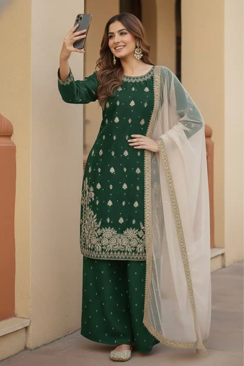 KF 1717 Green Zimmy Silk Salwar Suit with Lace Work & Embroidery Work. Affordable Price ₹2149. Delivery 4-6 Working Days. Shop now. | Jump Suits, Salwar suit, Casual Suits, Creative suits, Designer Suits, Palazzo Suits, Party Wear Suits, Patiala Suits, Straight Suits