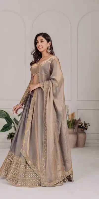 MT 1039 Grey Fendi Chiffon Lehenga Choli with Zari Work & Embroidery Work. Introductory Price ₹2599. Delivery 4-6 Working Days. Shop now. | Lehenga, Bollywood Lehenga, Creative Lehenga, Designer Lehenga, Embroidered Lehenga, Party Wear Lehenga
