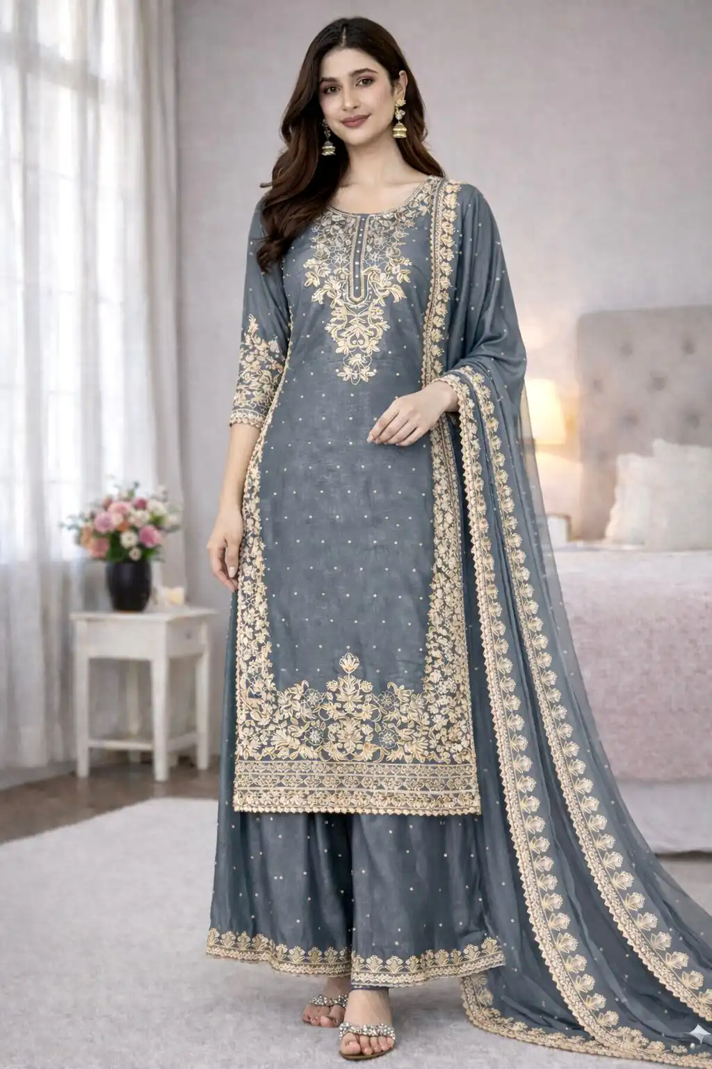 SSR 535 Grey Color in Organza Silk Embroidery Work Salwar Suit . Available at ₹2399 only. Delivery 4-6 Working Days. Shop now. | Jump Suits, Salwar suit, Casual Suits, Creative suits, Designer Suits, Palazzo Suits, Party Wear Suits, Patiala Suits, Straight Suits