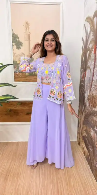 Lavender Faux Georgette Embroider Salwar Suit