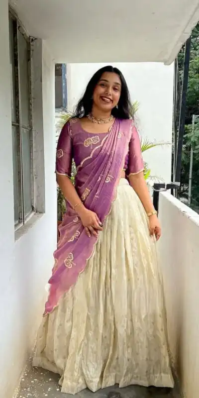 Lavender Fendy Silk Sequence Cut Work Lehenga Choli