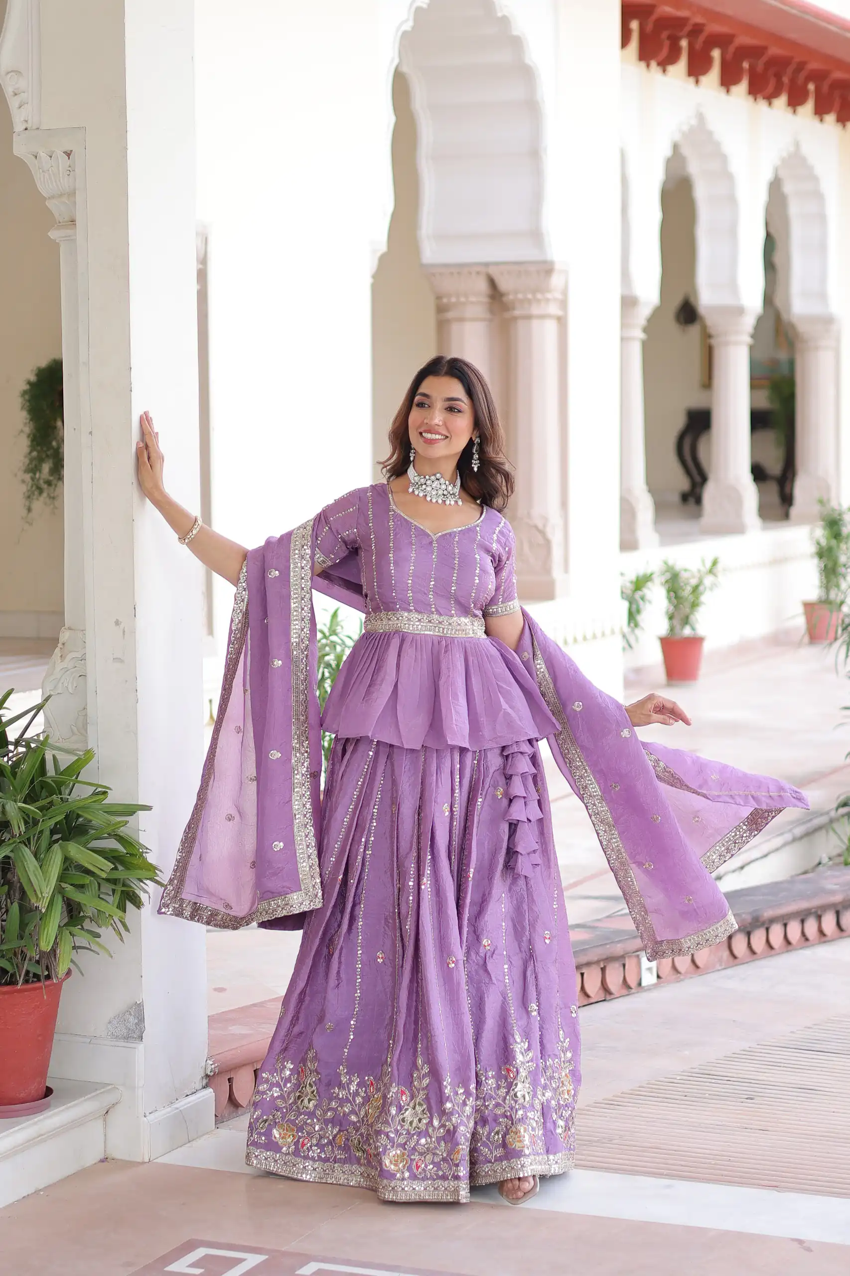 Lavender Gold Crush Embroidery Work Lehenga Choli - Image 4
