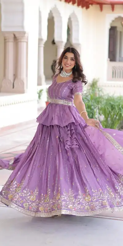 Lavender Gold Crush Embroidery Work Lehenga Choli