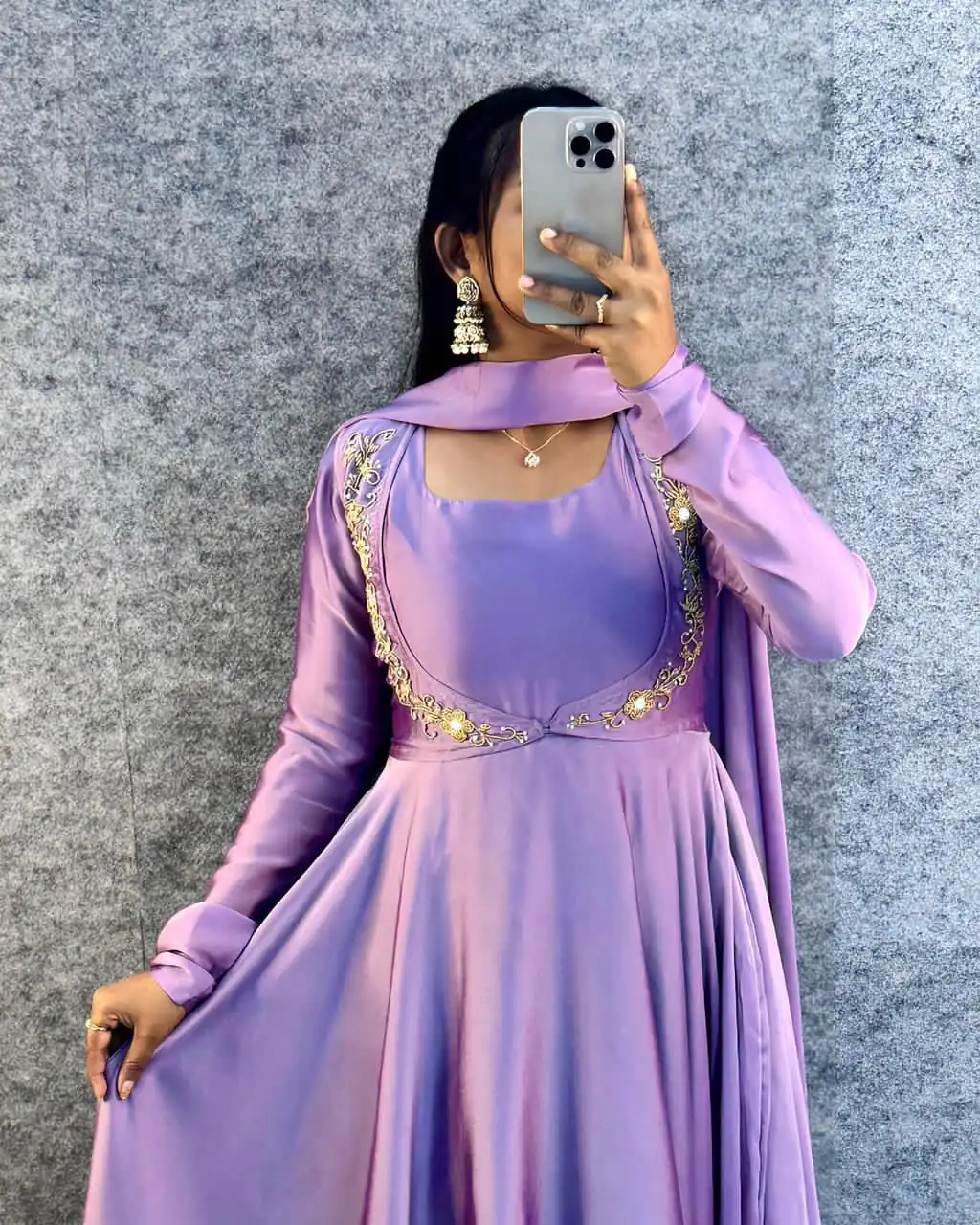 MF 888 Lavender Rangoli Silk Gown with Lace Border & Lace Work. Available at ₹1649 only. Delivery 4-6 Working Days. Shop now. | Gowns, Bollywood Gowns, Creative Gowns, Designer Gowns, Embroidered Gowns, Party Wear Gowns