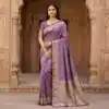 Lavender Satin Silk Zari Woven Lace Work Saree