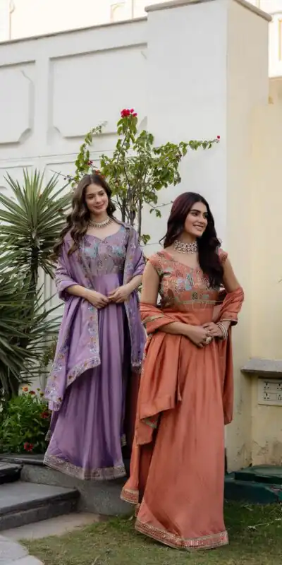 RR 39 Rust Lavender Silk Gown Perfect for Wedding, Party, Holi, Anniversary, Mehendi –. Grab it for ₹2149. Delivery 4-6 Working Days. Shop now. | Gowns, Bollywood Gowns, Creative Gowns, Designer Gowns, Embroidered Gowns, Party Wear Gowns