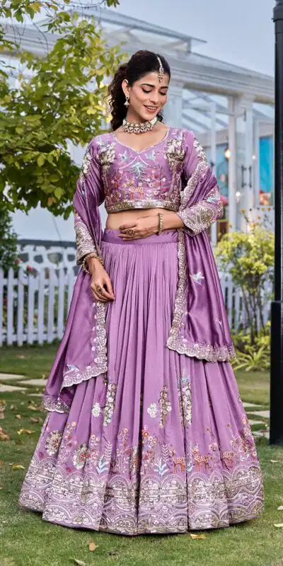 Ram 162 Lavender in Color Vichitra Silk Embroidery Work Lehenga Choli . Now at just ₹3149. Delivery 4-6 Working Days. Shop now. | Lehenga, Bollywood Lehenga, Creative Lehenga, Designer Lehenga, Embroidered Lehenga, Party Wear Lehenga