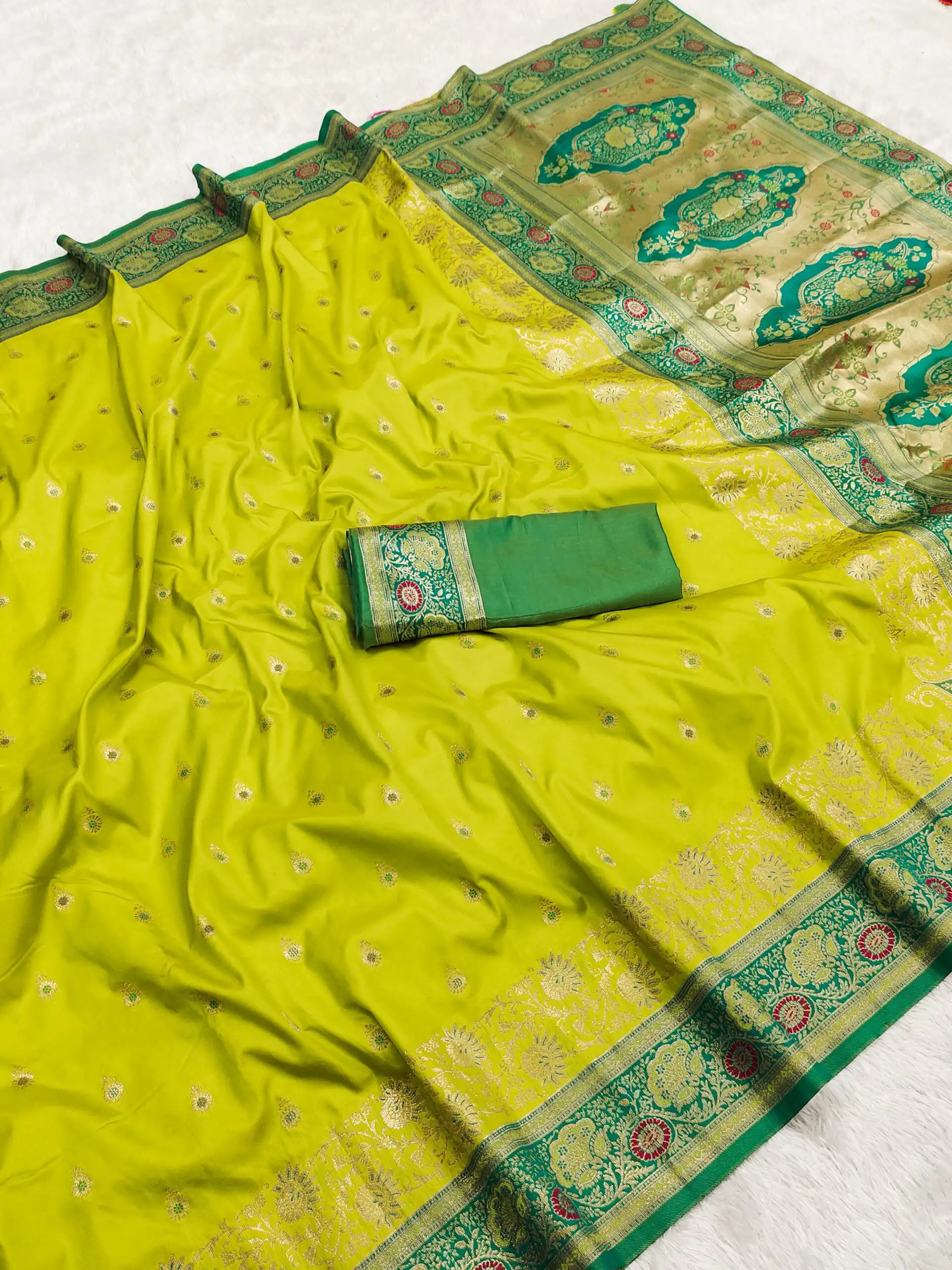 Lemon Yellow Banarasi Silk Gold Zari Border Saree