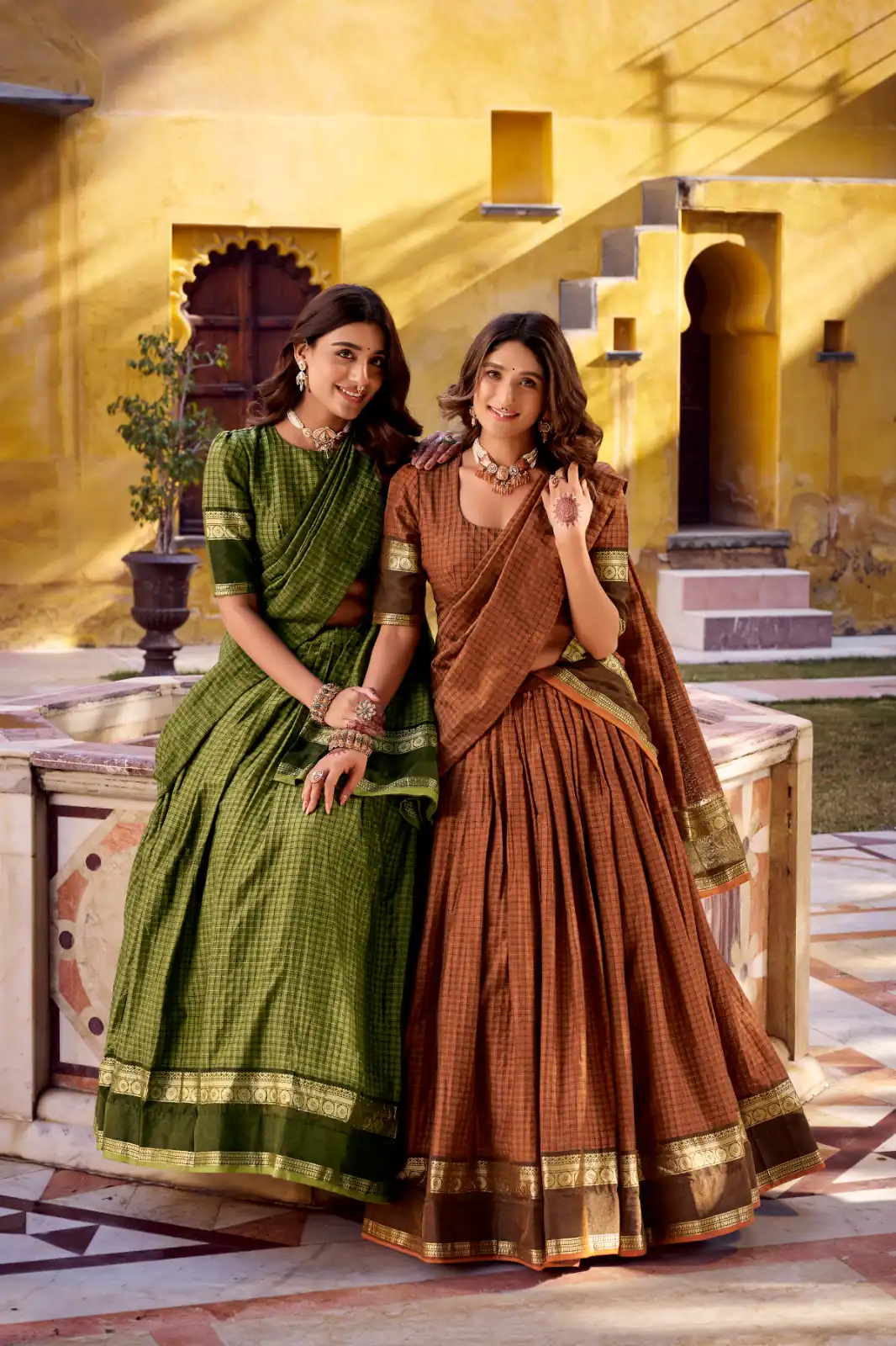 Mahendi Chettinad Cotton Chex Zari Work Lehenga Choli - Image 4