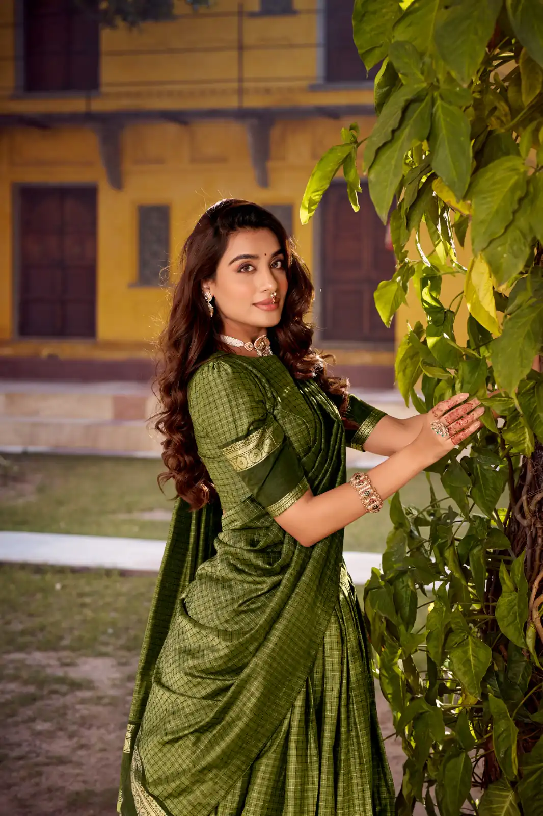 Mahendi Chettinad Cotton Chex Zari Work Lehenga Choli - Image 3