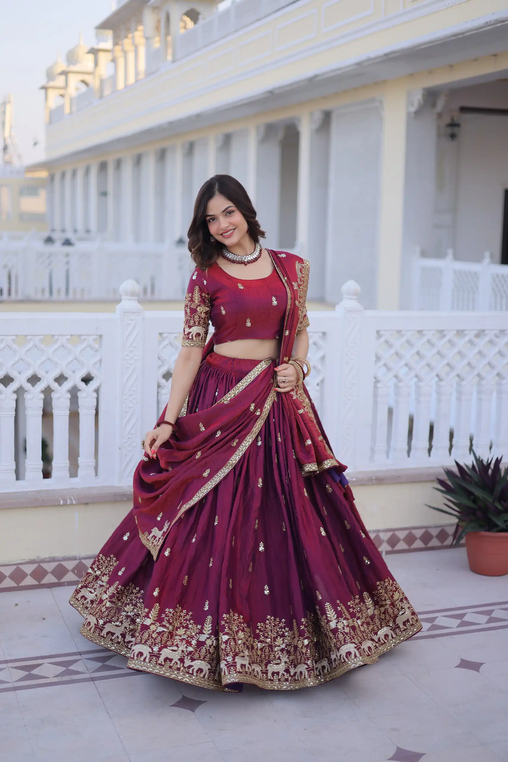 KA 5067 Maroon in Fendi Silk Embroidery Work & Zari Work Lehenga Choli . Affordable Price ₹3049. Delivery 4-6 Working Days. Shop now. | Lehenga, Bollywood Lehenga, Creative Lehenga, Designer Lehenga, Embroidered Lehenga, Party Wear Lehenga
