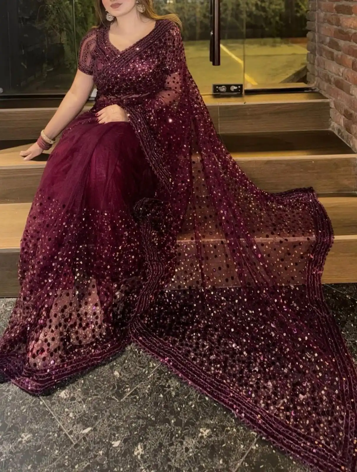 FB L307 Wine Sequins Work Saree in Wine Net. Available at ₹2599 only. Wedding, Party, Festive, Events, Delivery 4-6 Working Days. Shop now. | Sarees, Bollywood Sarees, Creative Sarees, Designer Sarees, Embroidered Sarees, Ethnic Saree, Modern Digital sarees, Party Wear Sarees