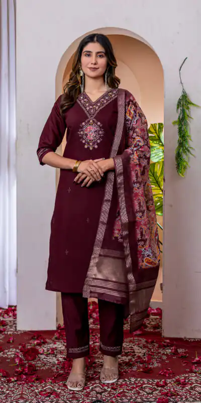 DIVA 112 Maroon Marina Silk Salwar Suit with Embroidery Work. Introductory Price ₹1999. Delivery 4-6 Working Days. Shop now. | Jump Suits, Salwar suit, Casual Suits, Creative suits, Designer Suits, Palazzo Suits, Party Wear Suits, Patiala Suits, Straight Suits