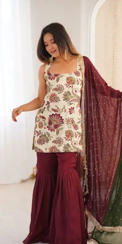 ST 1153 Maroon Color Natural Crep Salwar Suit with Embroidery Work. Wedding, Party, Festive, Best Price ₹2449. Delivery 4-6 Working Days. Shop now. | Jump Suits, Salwar suit, Casual Suits, Creative suits, Designer Suits, Palazzo Suits, Party Wear Suits, Patiala Suits, Straight Suits