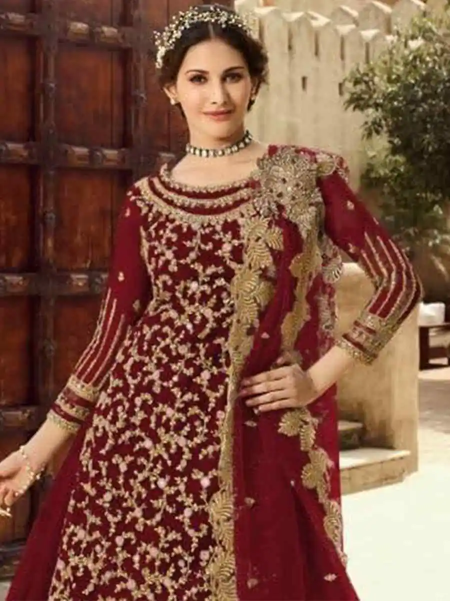 Maroon Soft Net With Embroidery Work Salwar Suit - Image 2