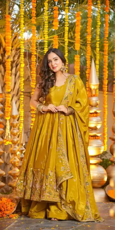 NF 1264 Mastered Natural Crap Silk Anarkali Suit with Embroidery Work. Available at ₹3049 only. Delivery 4-6 Working Days. Shop now. | Anarkali Suits, Bollywood Anarkali, Creative-Anarkali, Designer Anarkali, Embroidered Anarkali, Party Wear Anarkali