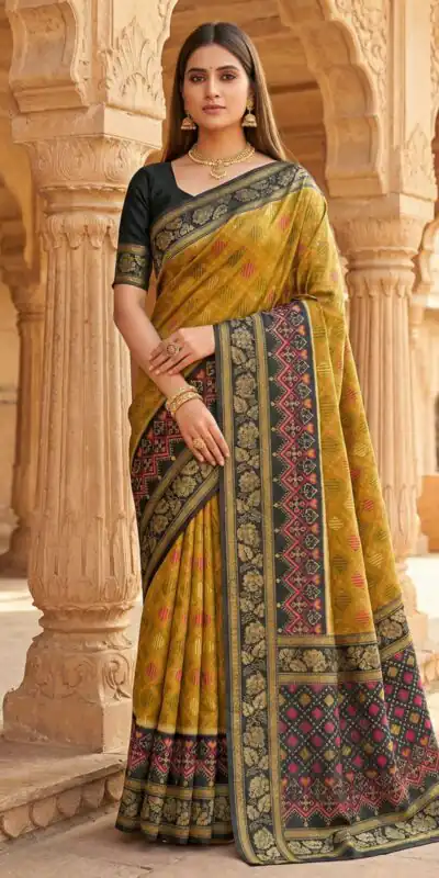 Mehendi Pochampalli Silk Lace Zari Work Saree